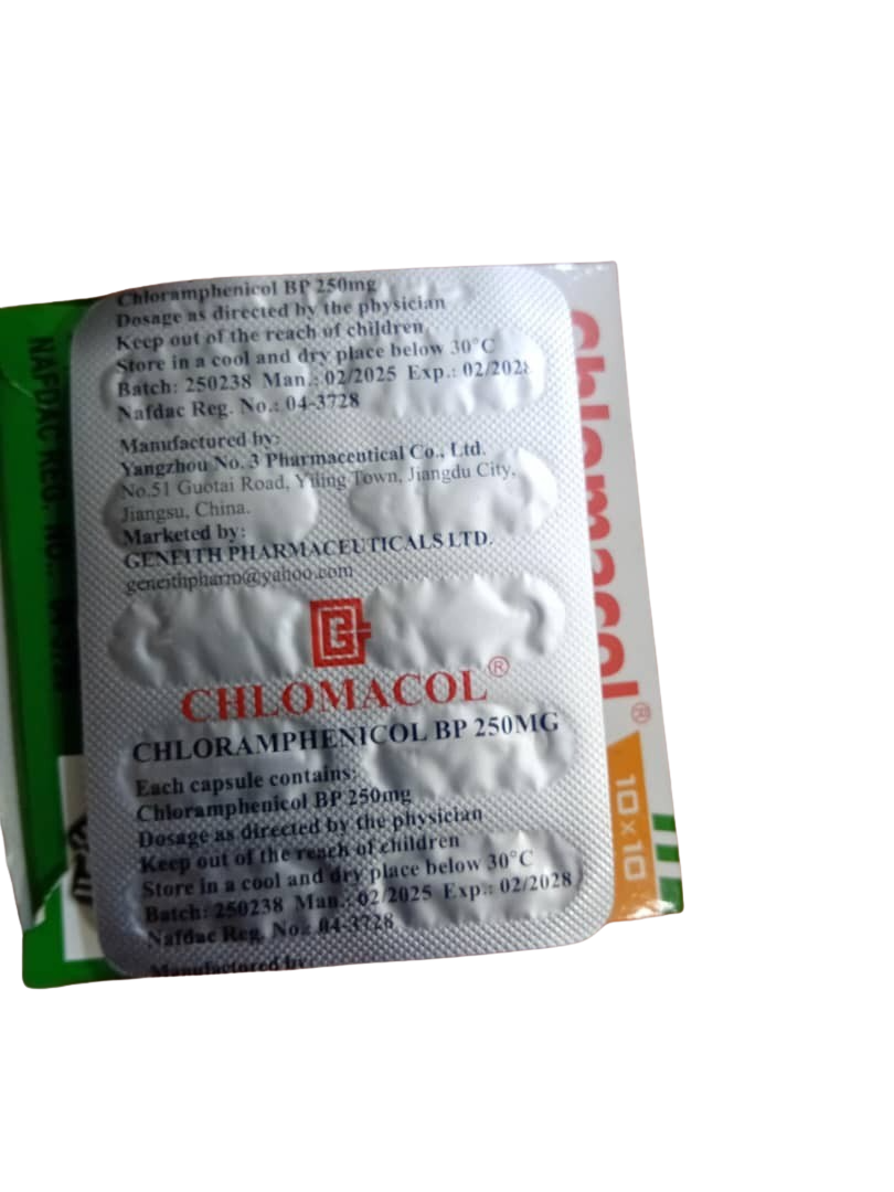 Chlomacol Chloramphenicol Caps250mg (card) 
