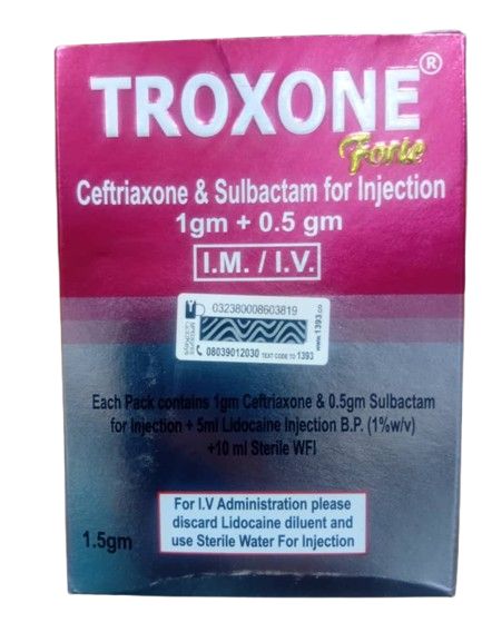 Troxone Forte Ceftriaxone 1g & Sulbactam0.5g Injection 