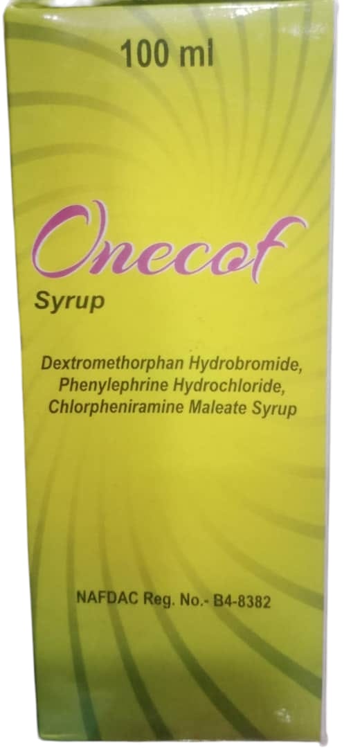 Onecef Dextromethrophan Hydrobromide, Phenylephrine Hydrochloride, Chlopheniramine Maleate syrup 100ml (1 bottle)