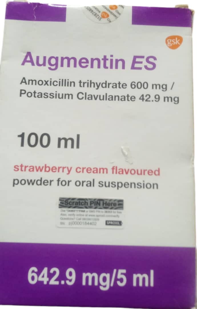 Augmentin ES Gsk Amoxicillin trihydrate 600mg/ Potassium Clavulanate 42.9mg 100ml (642.9mg/5ml) 1 bottle 