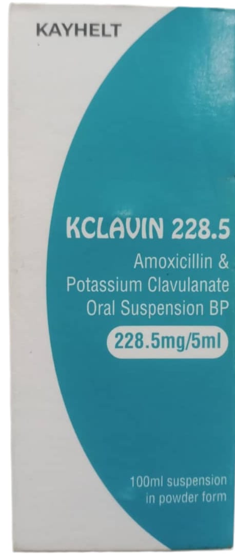 Kclavin 228.5 Amoxicillin & Potassium Clavulanate Oral Suspension 228.5mg/5ml 100ml (1 bottle)