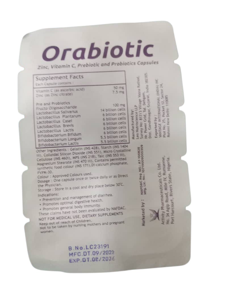 Orabiotic Zinc, Vitamin C, Prebiotic And Probiotics
