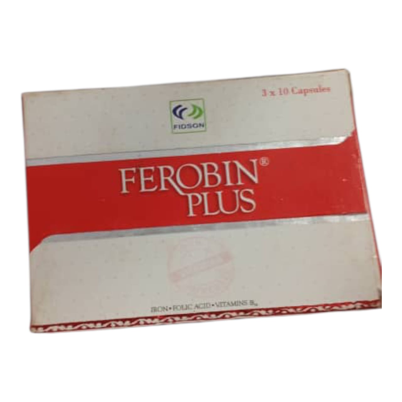 Ferobin Plus Ferrous Sulfate 300mg, Folic Acid 5mg, and Vitamin B12 10mg (Pack)