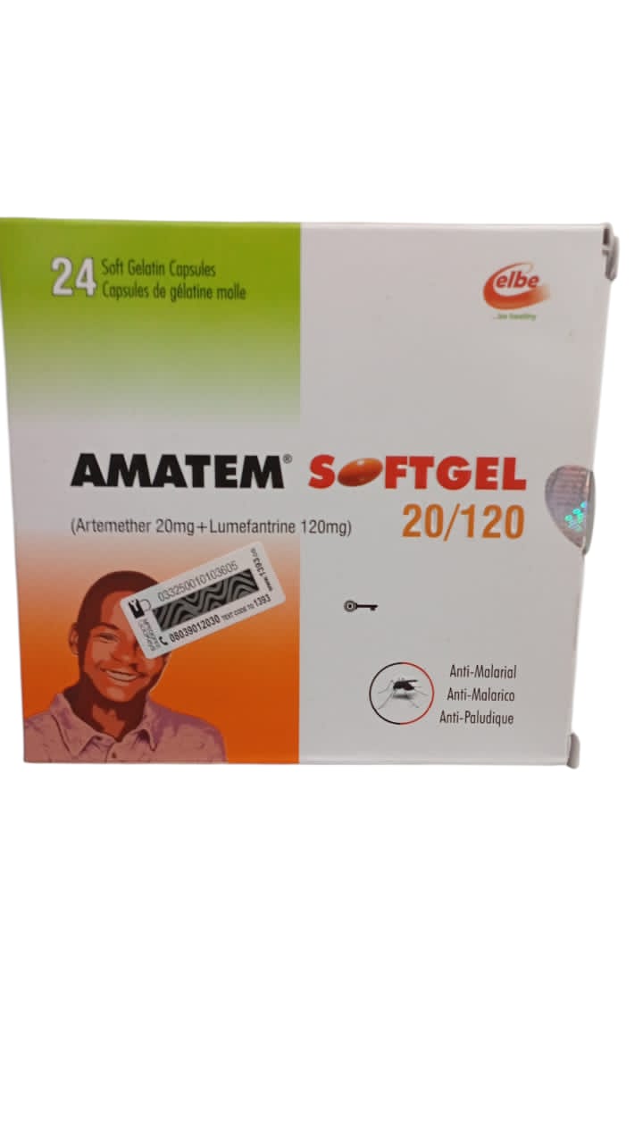 Amatem Softgel Artemether20mg+Lumefantrine 120mg(pack)