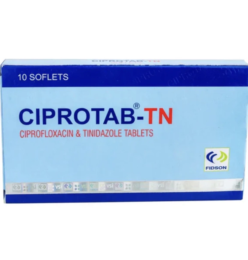 Ciprotab TN Ciprofloxacin 500mg and Tinidazole 600mg (Pack of 10 Tablets, Fidson)