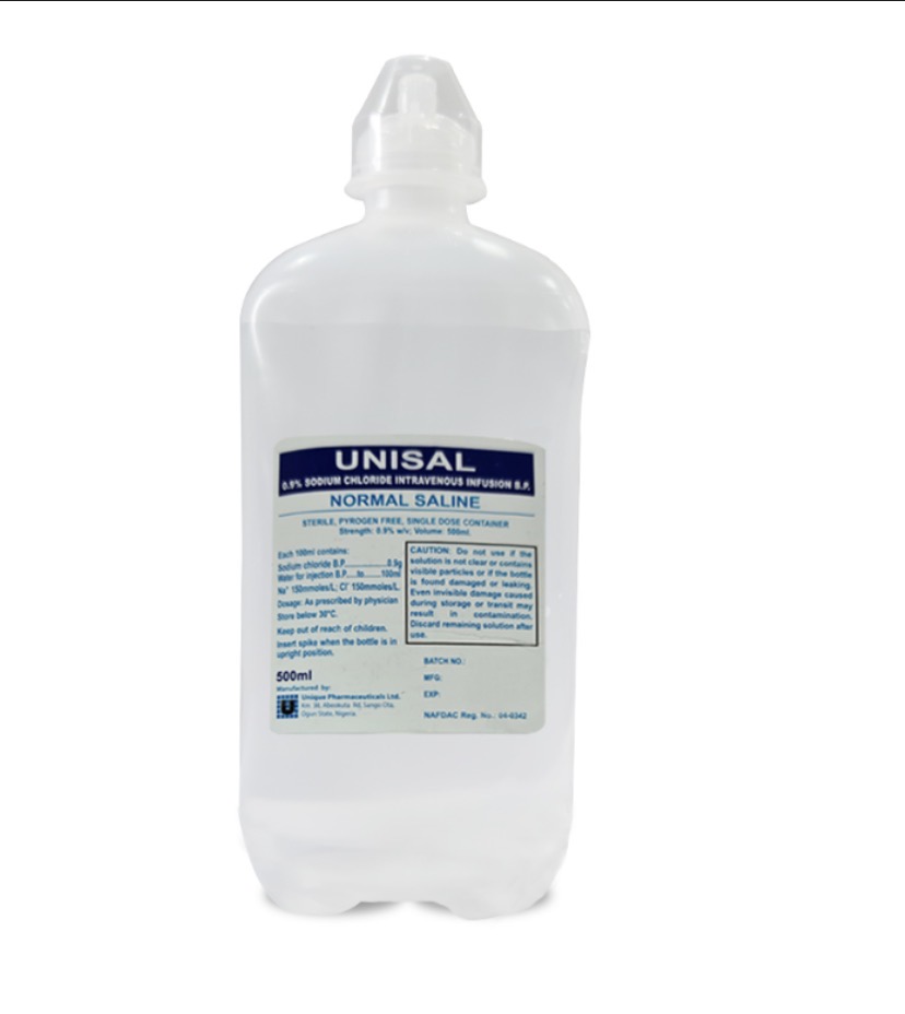 Unisal Normal Saline 0.9%w/v Infusion 500ml (Carton of 20 Bags, Unique)