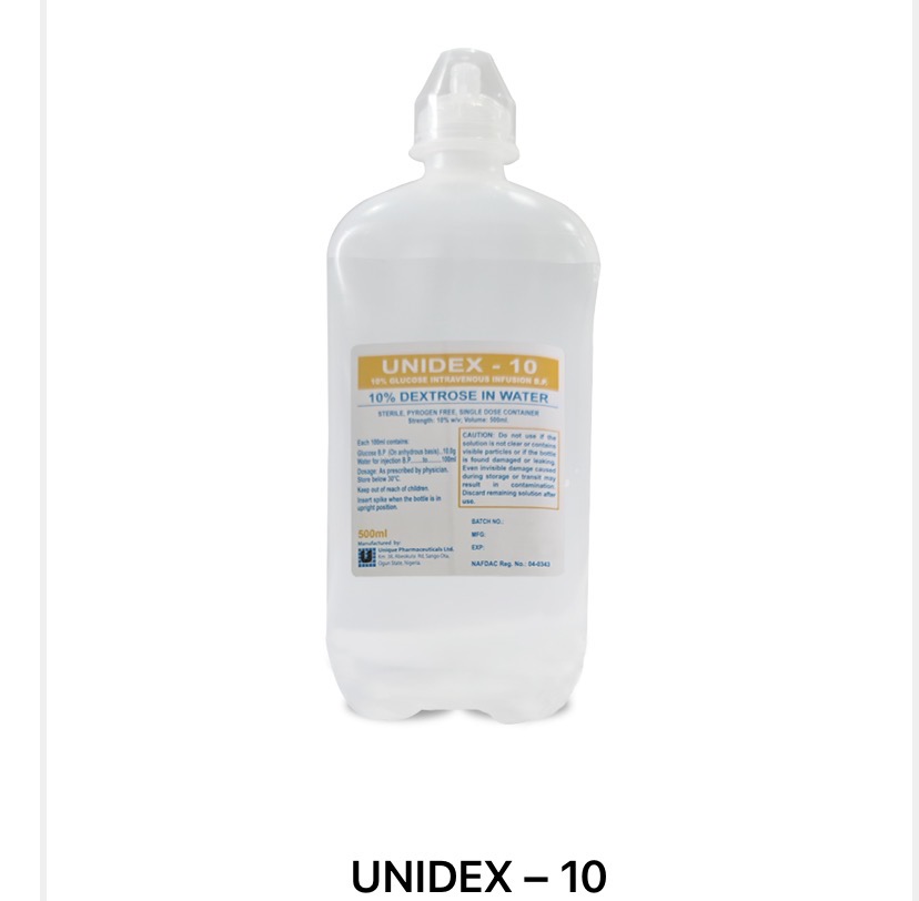 Unidex-10 10% Dextrose In Water 500ml(20 Bags in a Carton, Unique)