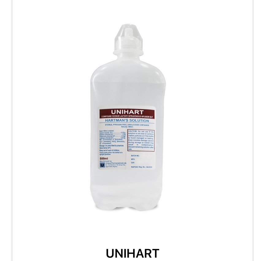 Unihart Compound Sodium Lactate Intravenous Infusion. Ringerâ€™s Lactate or Hartmanâ€™s Solution (Carton of 20 Bags, Unique)