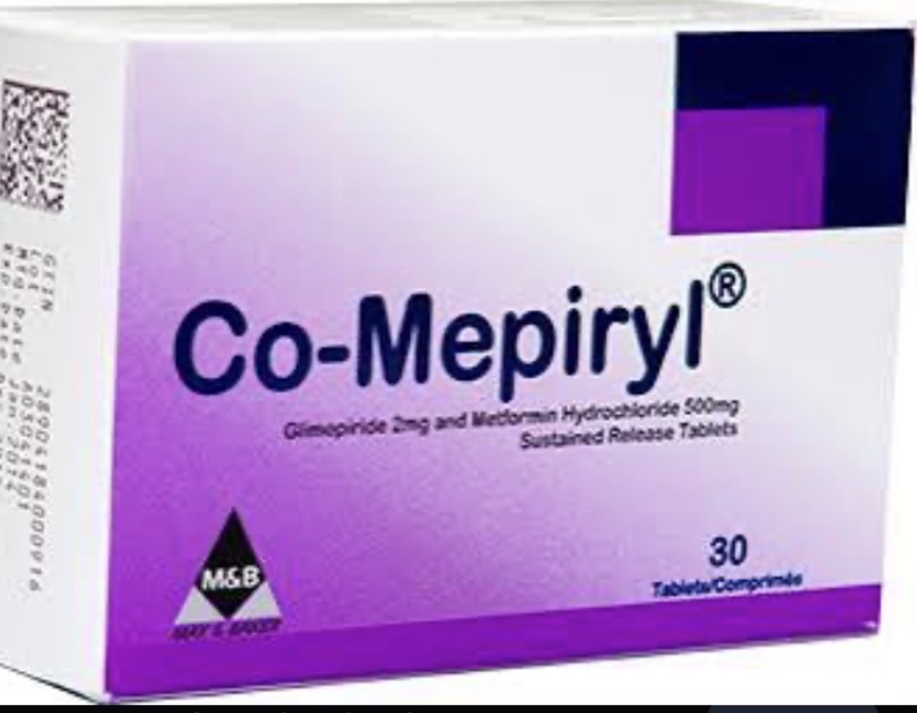 Co-Mepiryl Glimepiride 2mg and Metformin Hydrochloride 500mg Tab(Pack of 30 Tablets, M&B)