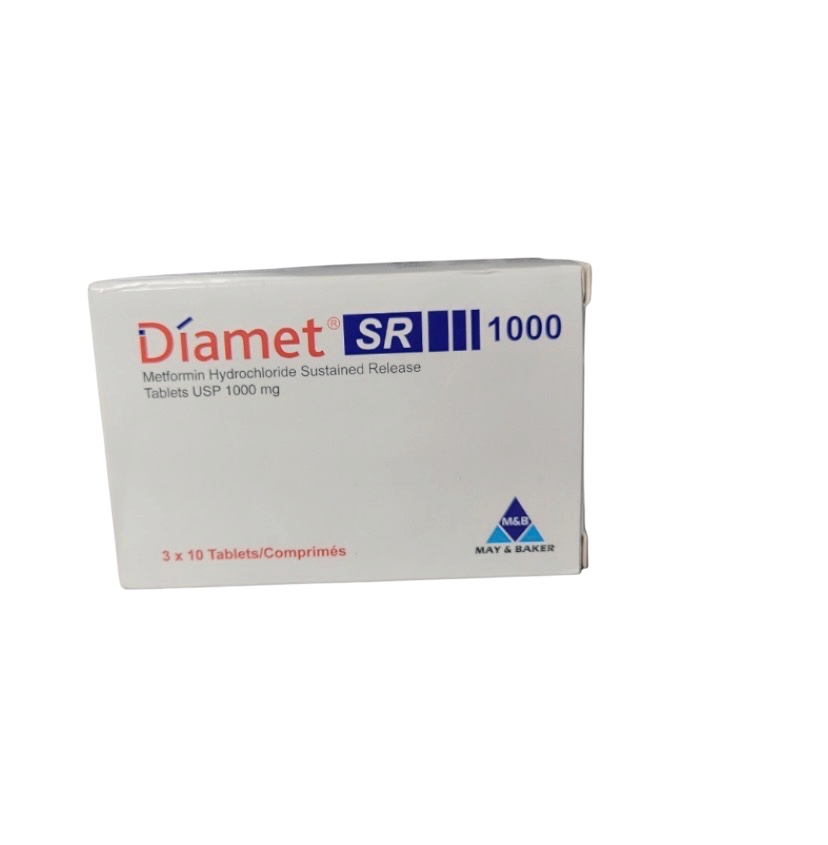 Diamet Metformin Hydrochloride Tablet 1000mg SR(Pack of 30 Tablets, M&B)