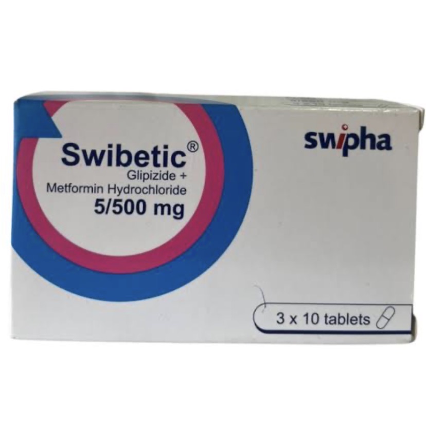 Swibetic Glipizide+Metformin Hydrochloride 5/500mg(Pack of 30 Tablets, Swipha)
