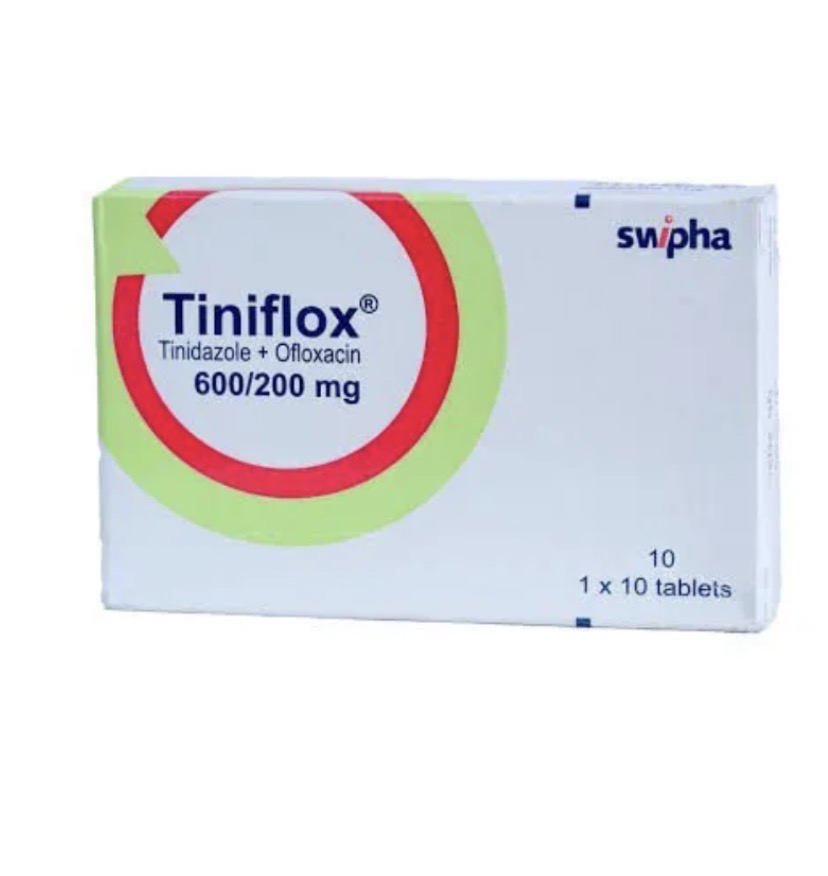 Tiniflox 600/200mg Tinidazole 600mg+Ofloxacin 200mg(Pack of 10 Tablets, Swipha)