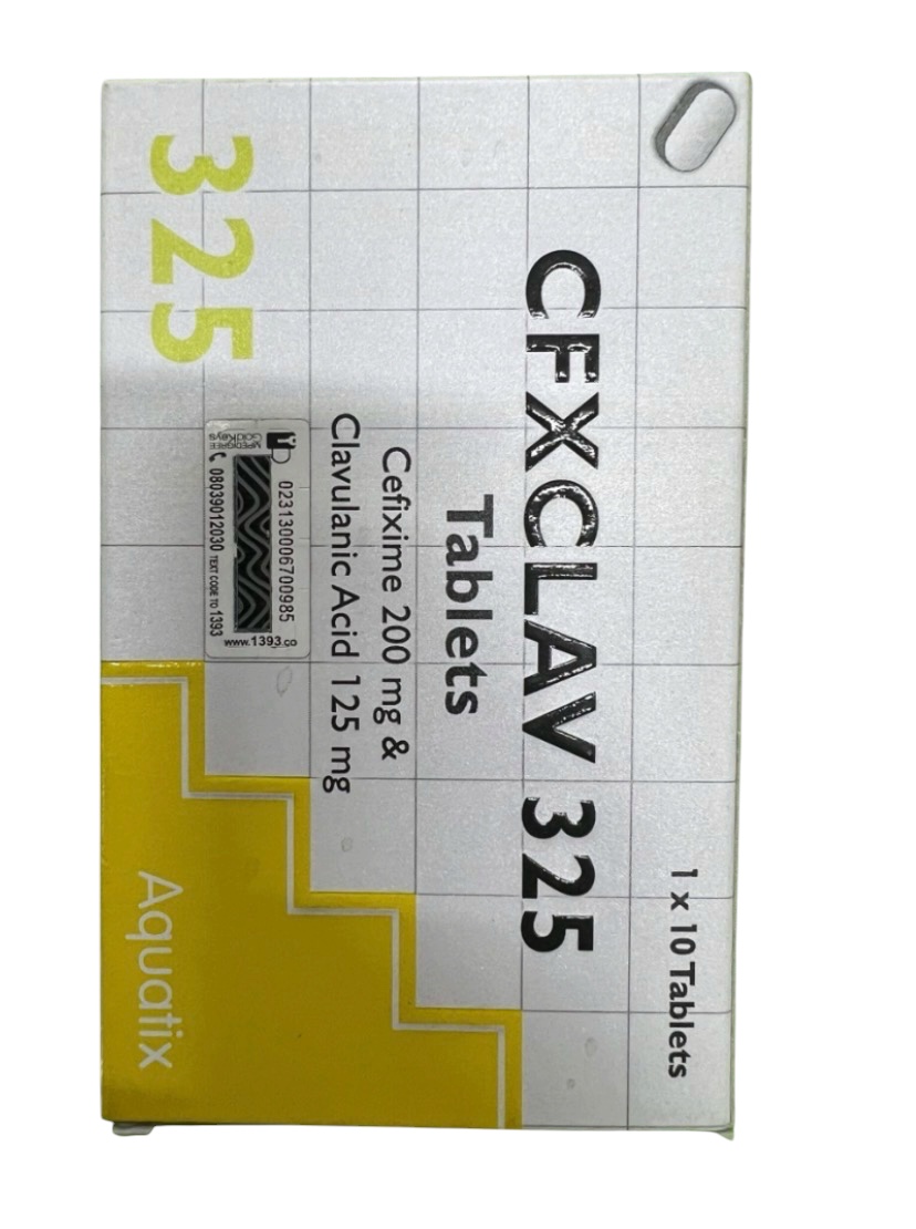 Cfxclav 325 Cefixime 200mg and Clavulanic Acid 125mg(Pack of 10 Tablets, Aquatix)