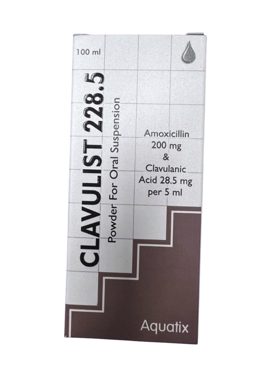 Clavulist 228.5 Suspension Amoxicillin 200mg and Clavulanic Acid 28.5mg per 5ml(One Bottle, Aquatix)