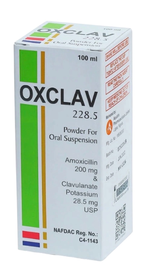 Oxclav-228.5mg Amoxicillin 200mg and Clavulanate Potassium 28.5mg(One Bottle, Aquatix)