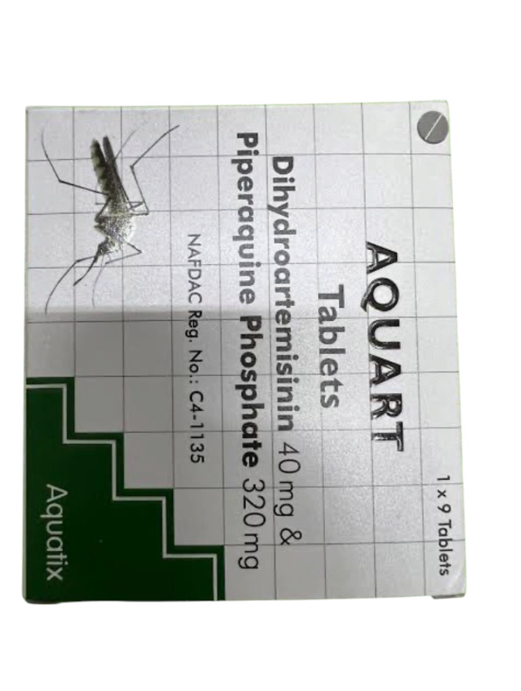 Aquart Dihydroartemisinin 40mg and Piperaquine Phosphate 320mg(Pack of 9 Tablets, Aquatix)