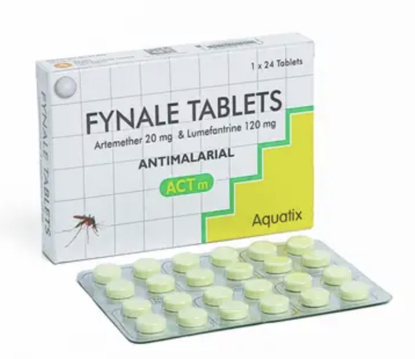 Fynale Artemether 20mg and Lumefantrine 120mg Tab(Pack of 24 Tablets, Aquatix)