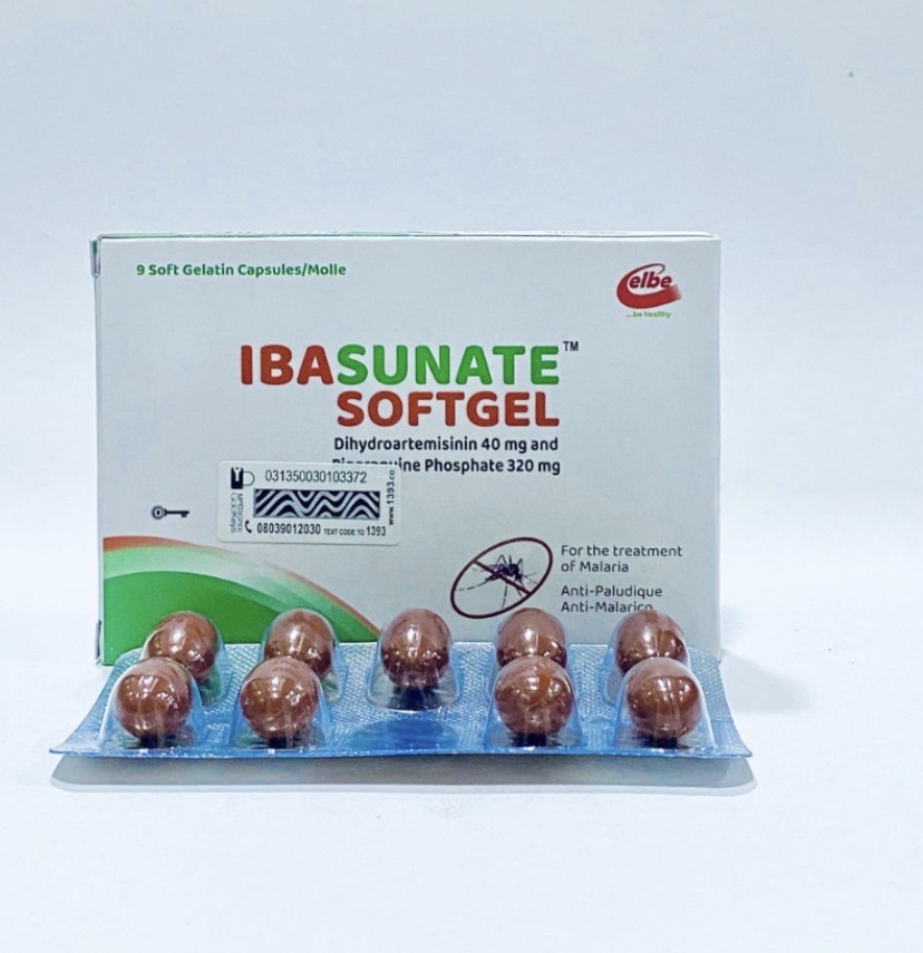 Ibasunate Softgel Dihydroartemisinin 40mg+Piperaquine 320mg(Pack of 9 Softgels, Elbe)