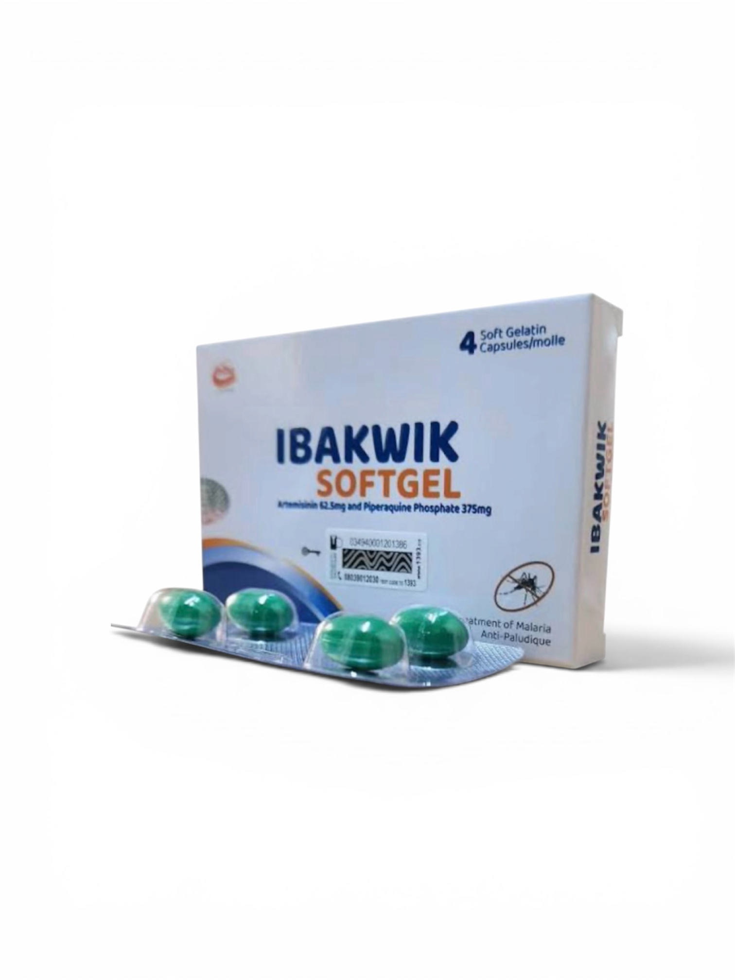 Ibakwik Softgel Artemisinin 62.5mg+Piperaquine Phosphate 375mg(Pack of 4 Softgels, Elbe)